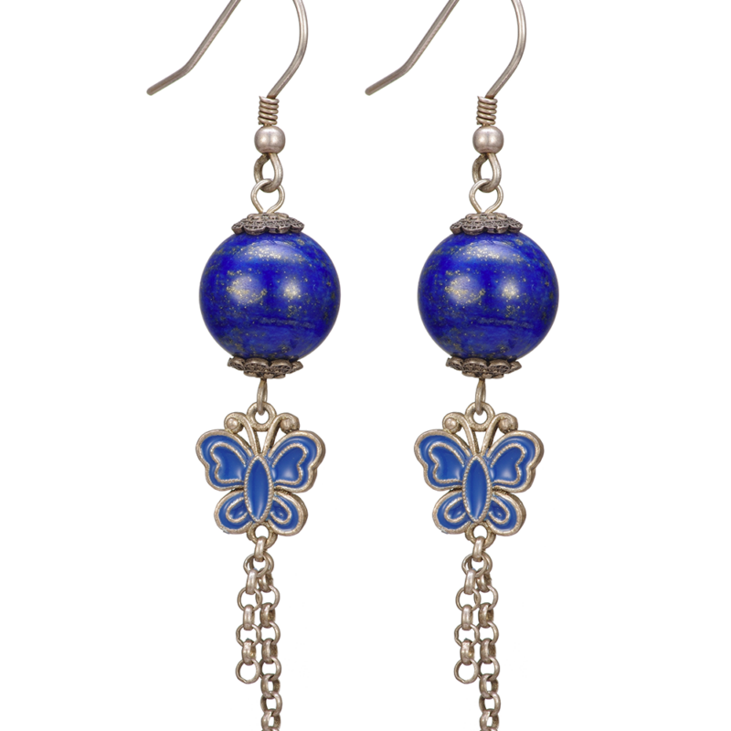 serene lapis lazuli & enamel butterfly drop earrings | symbol of tranquility & grace